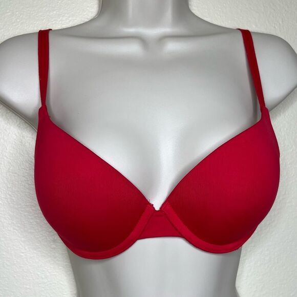 Pink Victorias Secret Red Wear Everywhere Push Up Bra Size 34C Convertible Strap - Picture 3 of 15